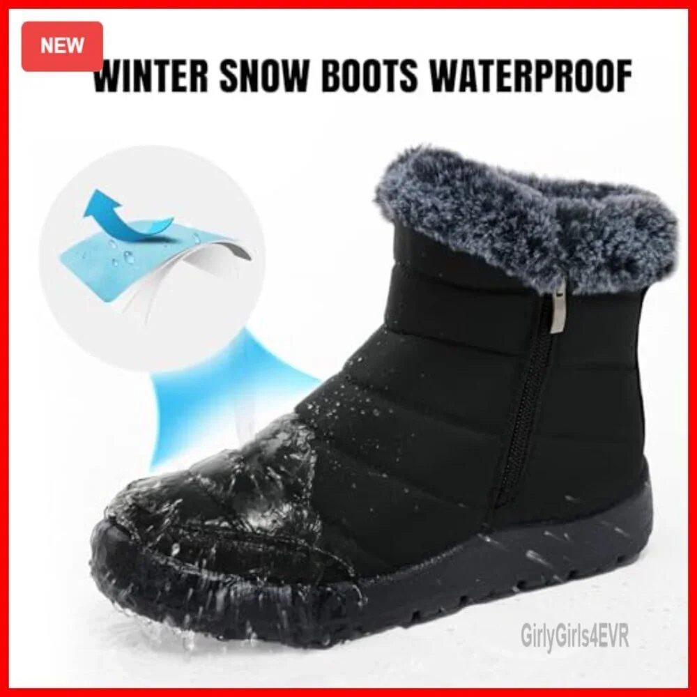 Waterproof Winter Snow Boots Fur Lined Non Slip Ankle Booties Size 5-10